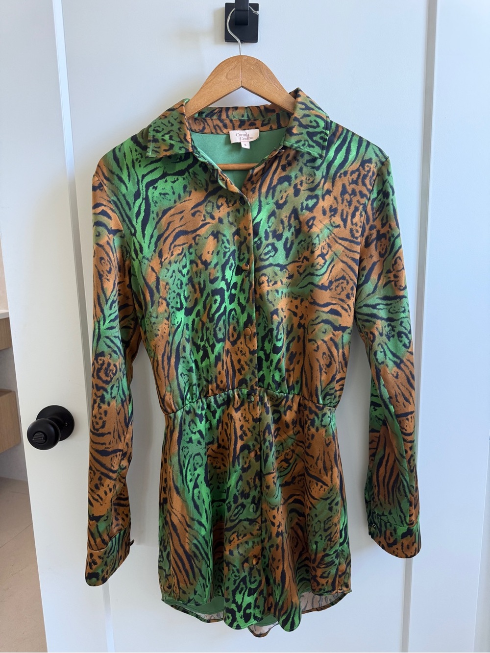 Revolve Camila Coelho Satin Animal-Print Mini Dress